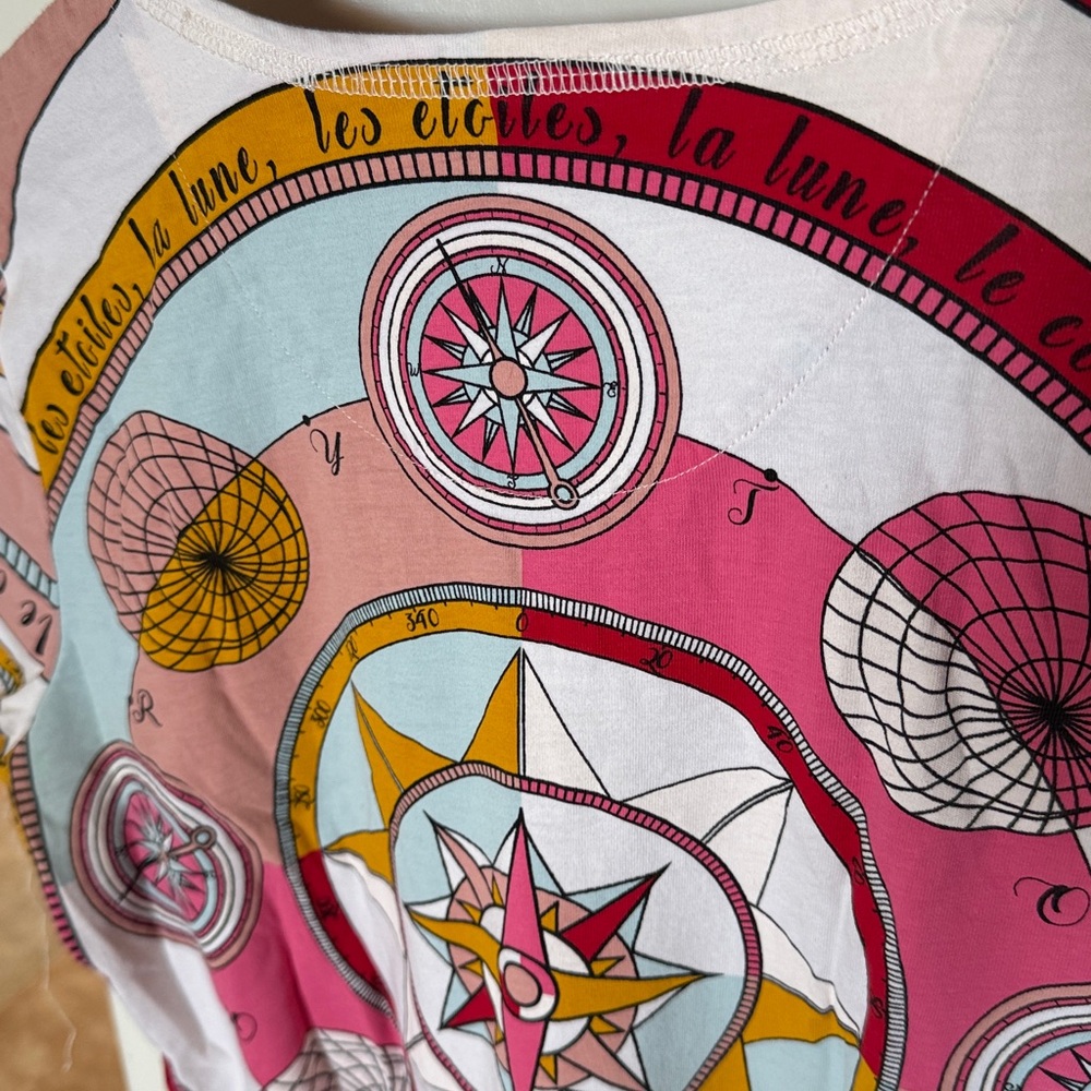 Tory Burch Compass Print T Shirt S Pinks Red 100 % cotton vguc - Picture 11 of 12